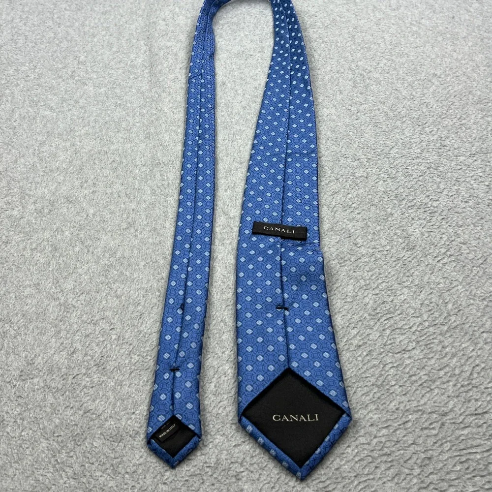 Canali 100% Silk Tie Blue Geometric Jacquard Woven Necktie Made in Italy Luxury